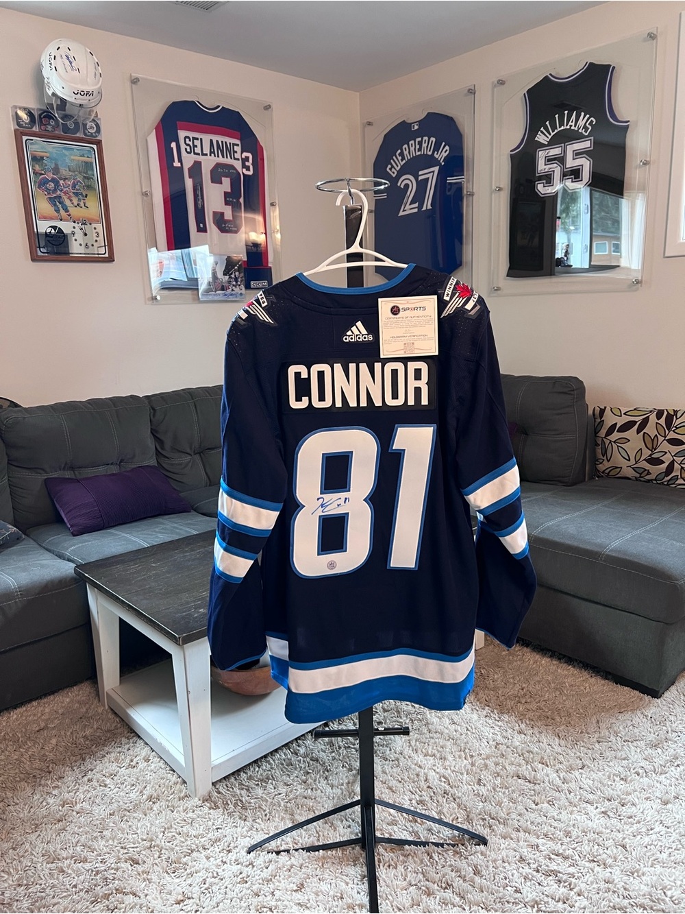 Adidas Connor 81 Dark Blue White Light Blue Hockey Jersey with COA